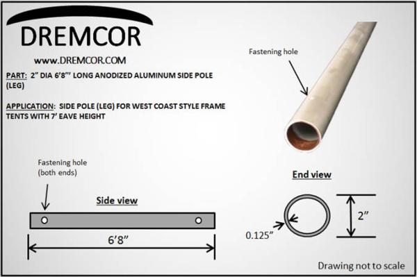 6'8" frame tent aluminum side pole